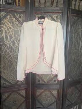 Vintage Cream dolman Blouse Bolero with Pink Trim